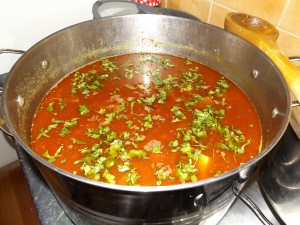 Goat Curry for 30 Persons Finished - Garnished with Green Coriander